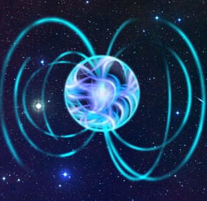 An artistic impression of a magnetar with a very
complicated magnetic field at i