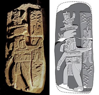 This photo and drawing illustrate a recently discovered 3,000-year-old Olmec-sty