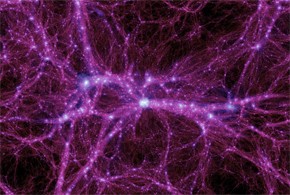 Simulated view of the interconnecting filaments between galaxies. Image by Micha