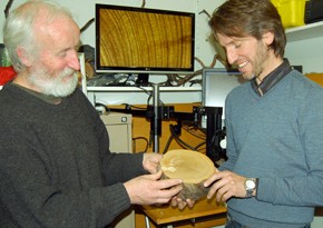 McDougall and Brookhouse examine the growth rings of a mountain plum pine.