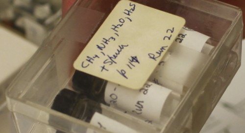 The original box containing archived spark discharge samples prepared by Stanley