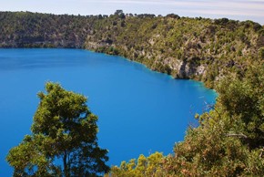 Blue Lake at South Australia's Mt Gambier. Mt Gambier is one of four shield