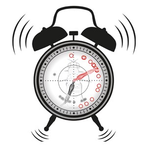 The image shows an
alarm clock, symbolizing the circadian clock. The pointers of