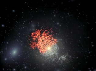 A simulated galaxy is pictured, showing the main ingredients that make up a gala