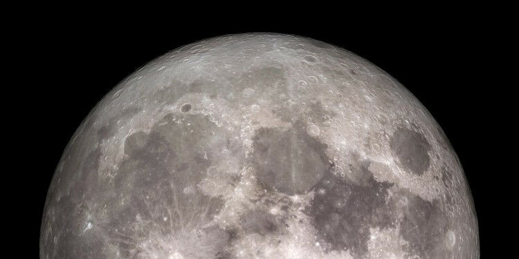 The moon with clearly visible craters formed by asteroid impacts. � NASA/Goddard