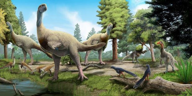 Life reconstruction of the Late Cretaceous Iren Dabasu Formation fauna, showing 