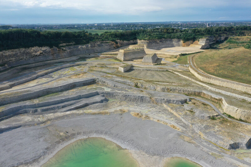 Drone overview of the west side of the former ENCI quarry in the Sint-Pieters Be