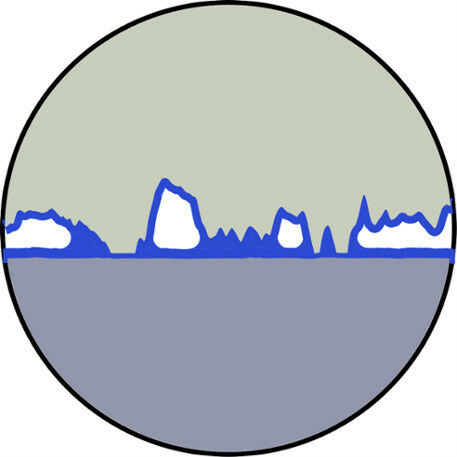 A rough surface (light grey) pressed on a very smooth surface (dark grey) with o