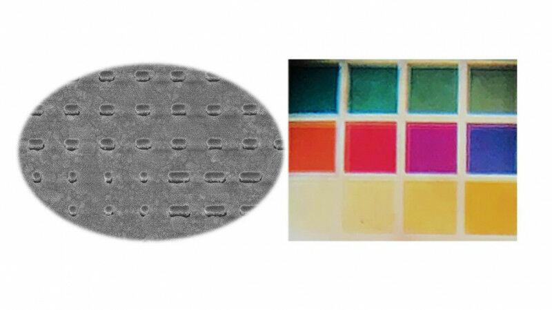 Codable colors (R) reflected by the silver nanostuctures (L) developed in the Na