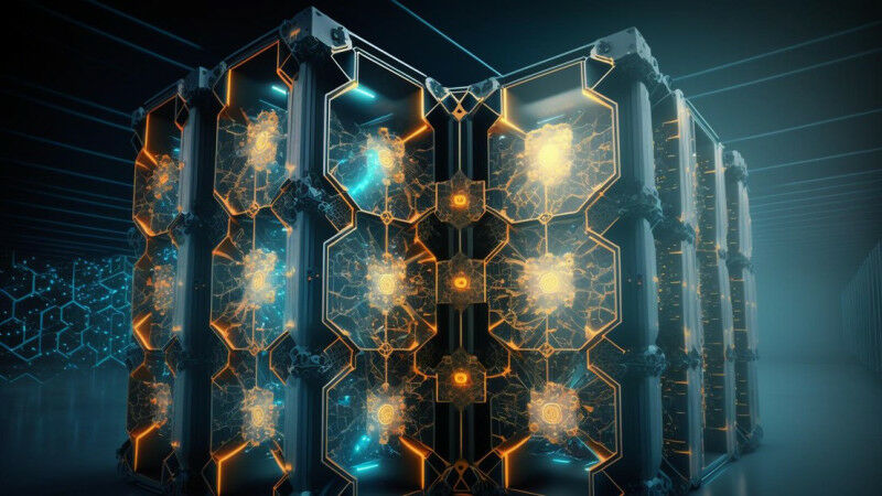 &rsquo;A computer server transformed by MOFs . Credit: Kevin Jablonka (EPFL)