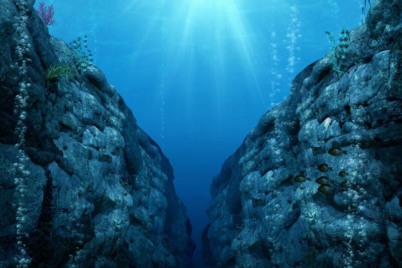 View from the Mariana Trench, the deepest depths in the Western Pacific, 3d rend