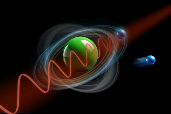 An atom is hit by a laser pulse. One electron is ripped out of the atom, another