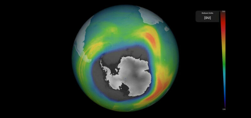 Measurements by the Copernicus satellite Sentinel-5P in 2023 show the ozone hole