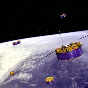 An artist&rsquo;s impression of the four Cluster spacecraft orbiting the Earth, 