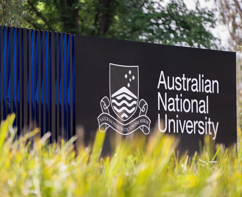 A sign that reads 'Australian National University'.
