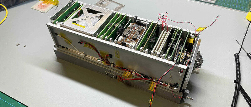 The qualification model of the InnoCube satellite. After training on the ground,