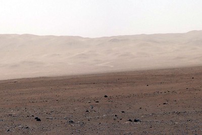 A color image from Curiosity of the wall of Gale Crater, the rover&rsquo;s Aug. 