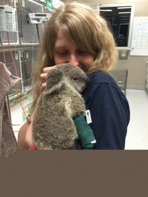 Paris Tootell, one of the night staff in the intensive care unit, with Bob the b
