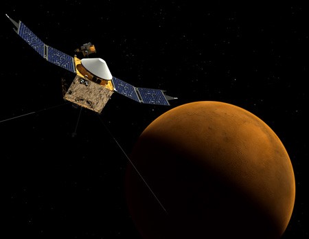NASA&rsquo;s conception of the MAVEN spacecraft orbiting Mars to study its atmos