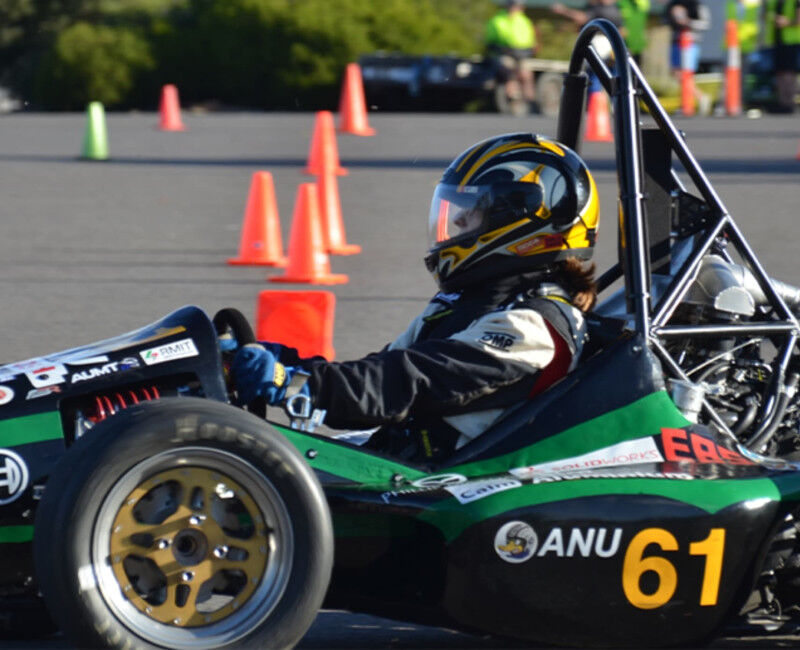 Katelyn Cuzbara behind the wheel of the ANU Formula Sport Team's car