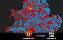 A geocoded Twitter map used tweets associated with Premier League football teams