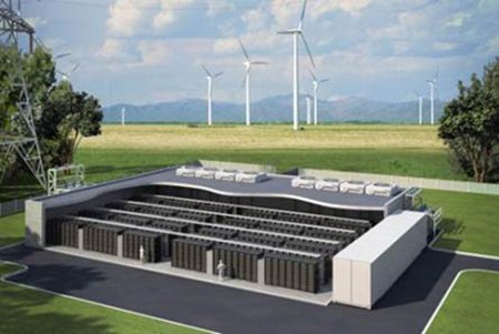 Grid-scale electrochemical energy storage facility charging up on unused electri