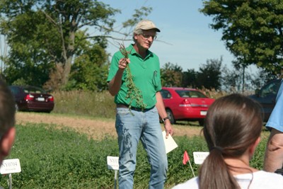 Elson Shields presents information on controlling alfalfa snout beetle at a nort