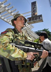 An Australian female peacekeepr in East Timor. Photo: