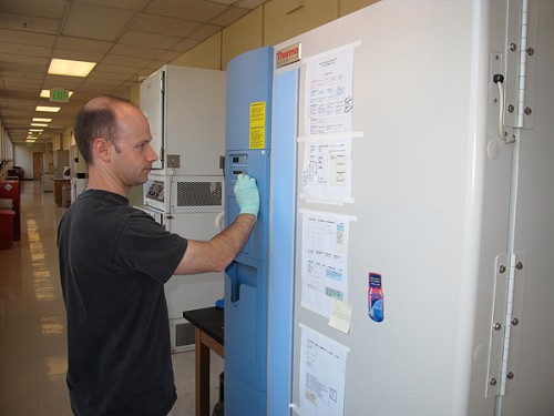 Stanford research technician Darren Morrow checks the temperatures on a new high