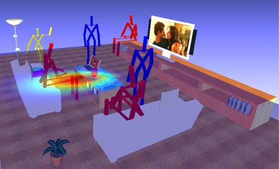 A robot populates a room with imaginary human stick figures in order to decide w