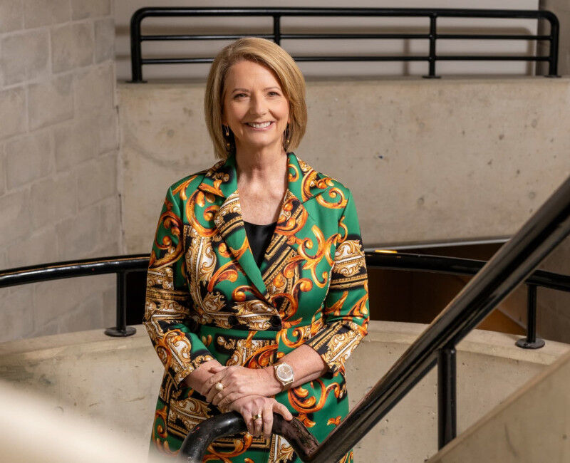Julia Gillard smiles backstage at Llewellyn Hall