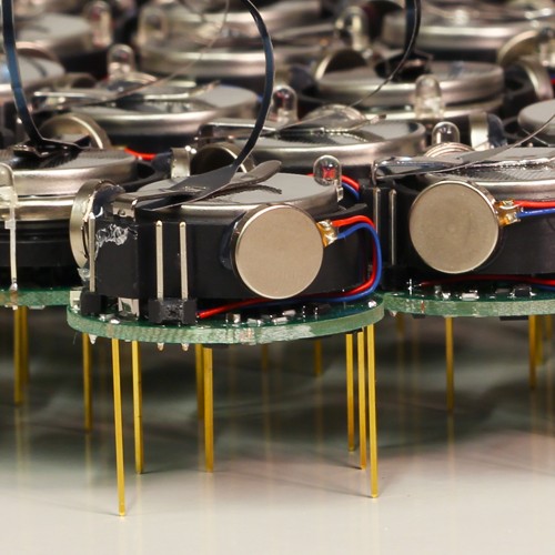 The Kilobots are an inexpensive system for testing synchronized and collaborativ