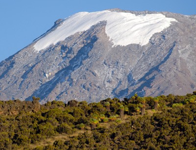 This is the view at the Kilimanjaro from southeast, tropic vegetation in the for