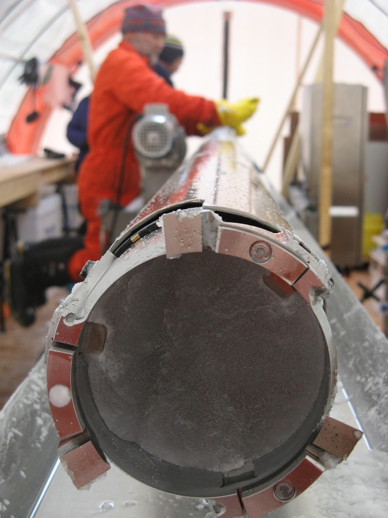 Ice core drilling in Antarctica. Ice cores contain important climate information