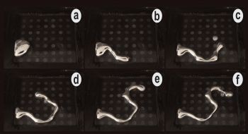 A blob of liquid metal morphs into the letter S using programmable electrical ch