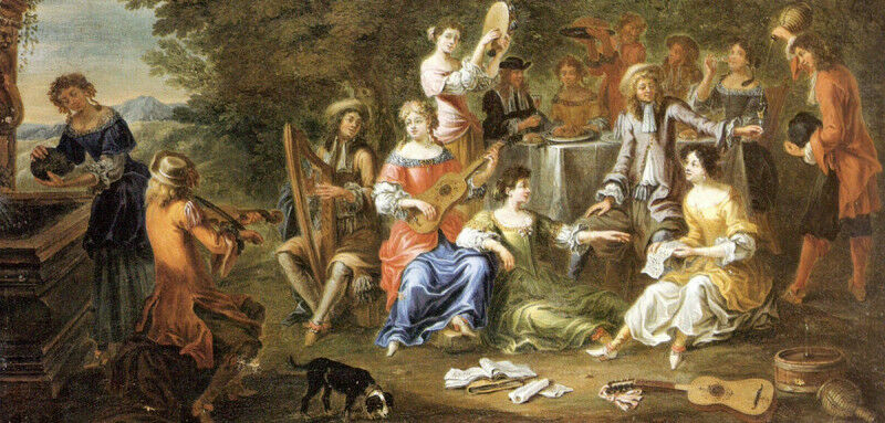 Scene representing a concert by ladies and gentlemen in a villa in the Roman cou