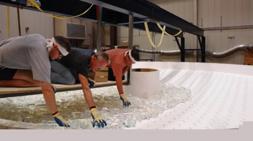 Casting team members at the Steward Observatory Mirror Lab  loading 22,500 pound