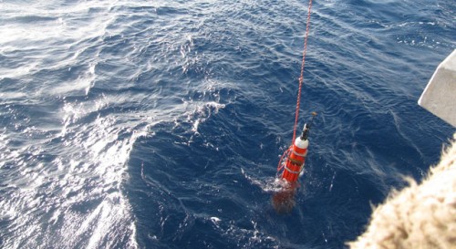 The SOLO-TREC autonomous underwater vehicle is deployed off the coast of Hawaii 