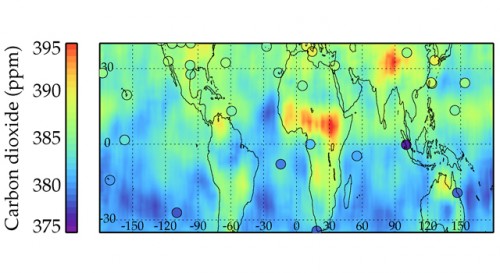 TES measurements of the distribution of carbon dioxide at an altitude of 5 kilom
