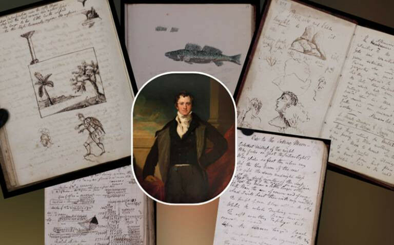 Sir Humphry Davy and pages of his notebooks
