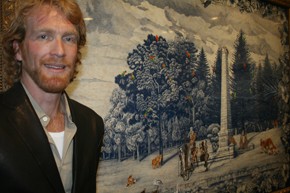 Dr Danie Mellor and his painting By the shores of History. Photo by James Giggac