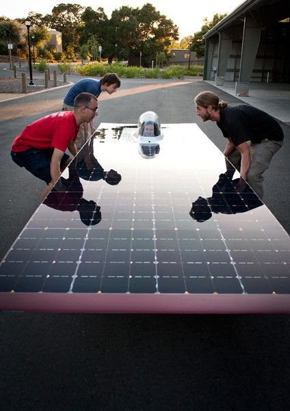 Members of the Solar Car team, from left, Wyles Vance, Nathan Golshan and Andrea