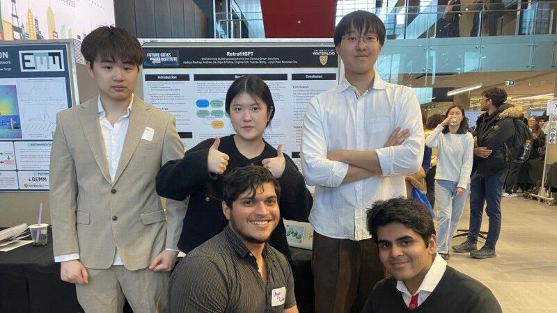 Oliver Chen, Eugene Sim, Andrew Jia, Arjun Krishna and Aaditya Rastogi showcasin