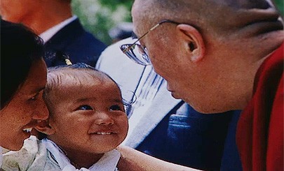 In this 2005 photo, the Dalai Lama addresses the crowd at Maples Pavilion with, 