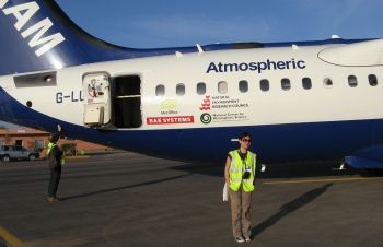 Dr Carolina Cavazos-Guerra from the Geography department by one of two planes us