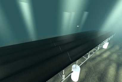 Rendering of a proposed seafloor carpet power-generating system. (Illustration b