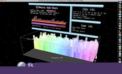 The SETI@home screen saver is a dynamic picture of the number-crunching taking p
