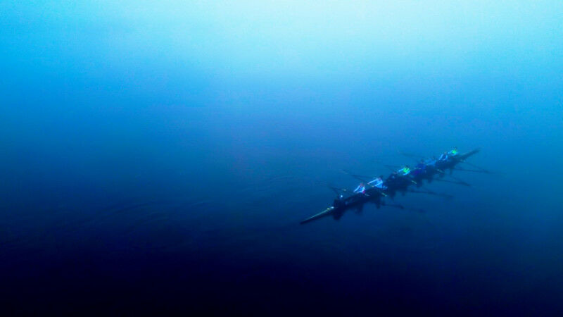 Members of the SFU Rowing team practise on Burnaby Lake in November 2024.