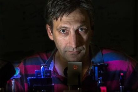 Robert Dall with the spiral laser beam. Image Stuart Hay