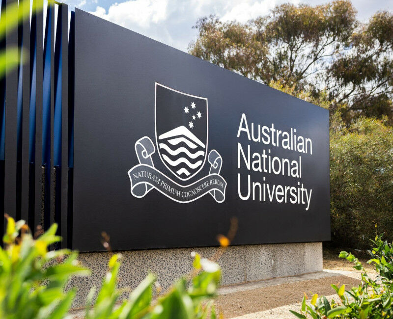 A sign displaying the text 'Australian National University'